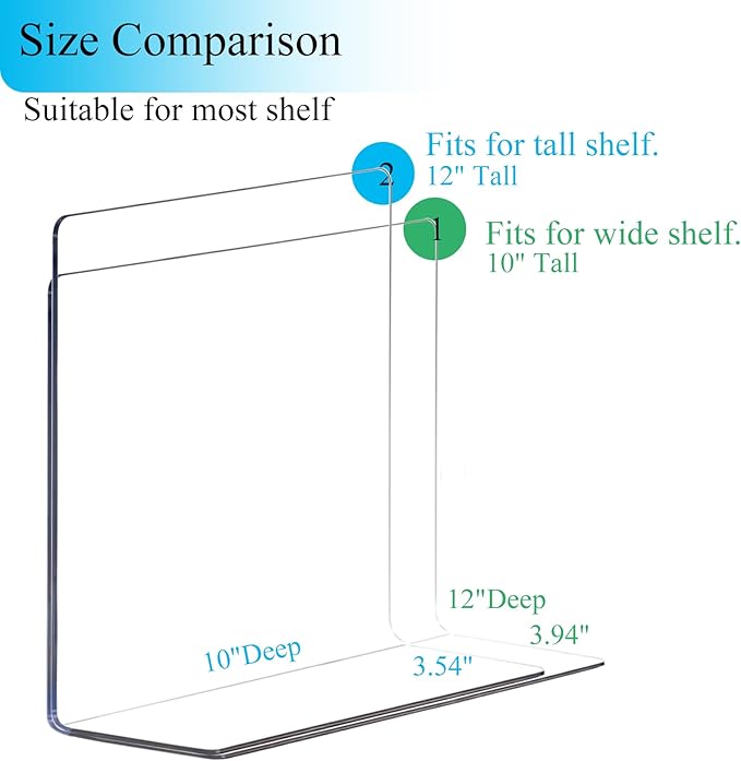 Shelf Dividers for Closet Organization: 10" Tall x 12" Deep Acrylic Closet Shelf Dividers for Clothes Sweater Purse - Clear Organizers and Storage Separators for Home Space Saver Enthusiasts