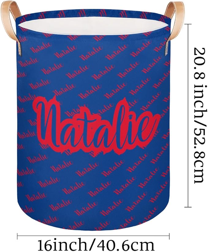 Personalized Laundry Basket, Custom Gift Laundry Hamper, Collapsible Nursery Waterproof Laundry Baskets, Dirty Clothes Toy Hamper with Handles Name Red Blue
