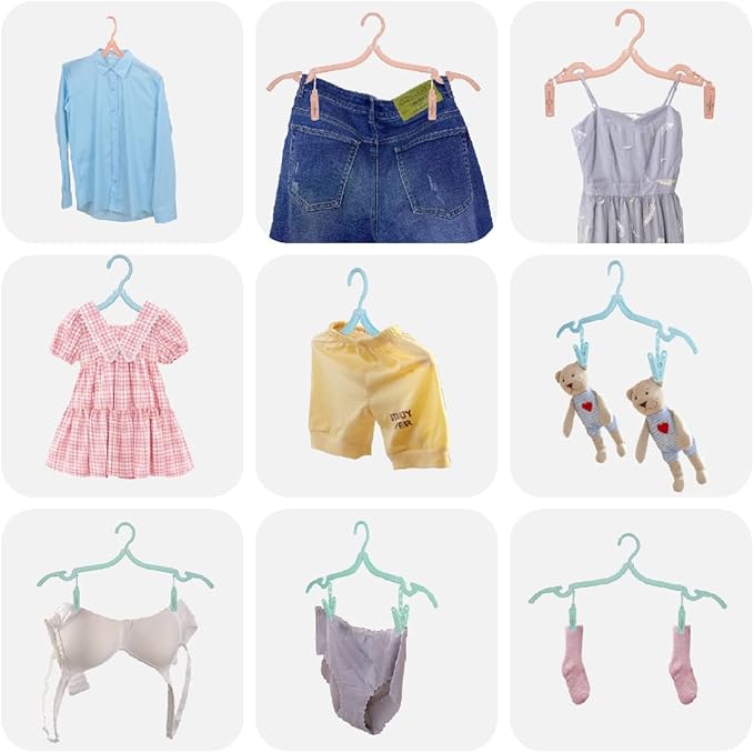 12 Pcs Folding Clothes Hangers, Portable Travel Clothes Hangers with Clips Plastic Non-Slip Pants Skirts Underwear Clothes Hangers Drying Rack for Home Outdoor Travel (Solid Color-12Pcs)