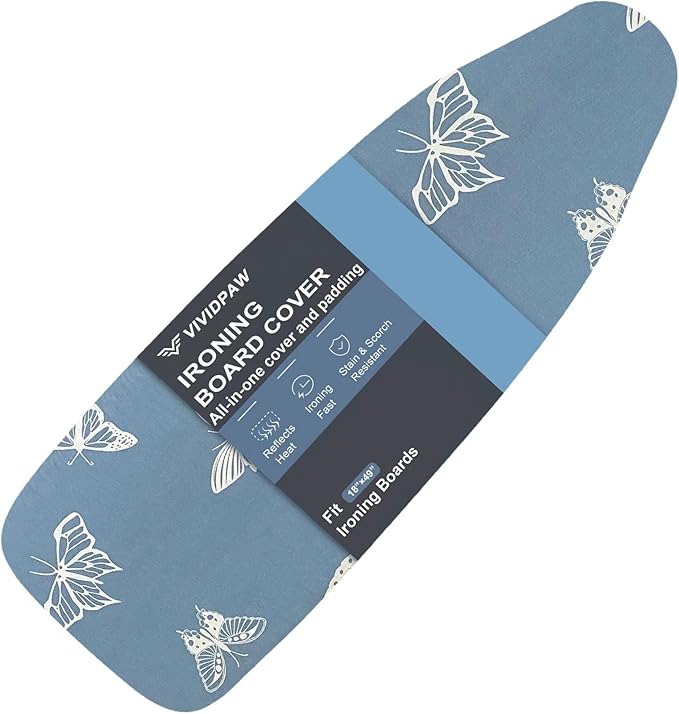 Ironing Board Cover and Pad 18x49, Extra Wide, Thick Padding, Elastic Edge, Silicone Coated, Resist Scorching, Heavy Duty Iron Board Covers (Butterfly, 18" x 49")