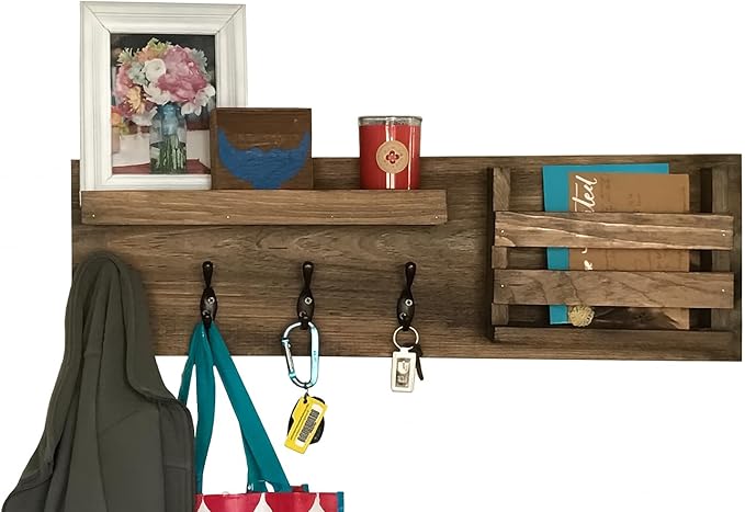 Entryway Mail Organizer with Key Hooks, Coat Hooks, Mail Slot
