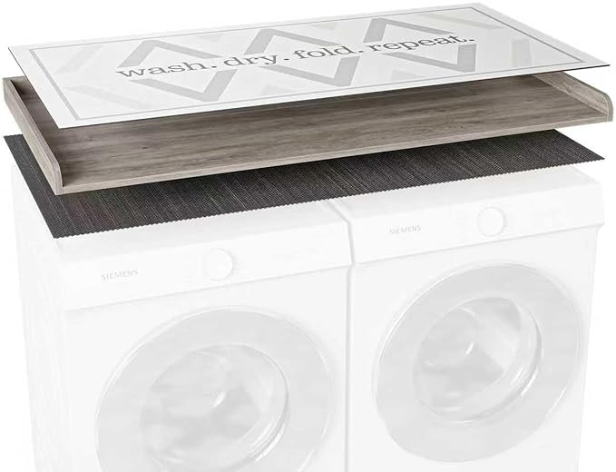 Premium Washer Dryer Countertop with Anti-Slip Pad, 54inch Laundry Room Organization Set, Stackable Storage Solution with Silicone Ironing Mat, Diatomite Mat(Gray)