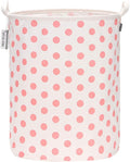 Sea Team 19.7 Inches Large Sized Waterproof Coating Ramie Cotton Fabric Folding Laundry Hamper Bucket Cylindric Burlap Canvas Storage Basket with Stylish Polka Dot Design (19.7", Pink)