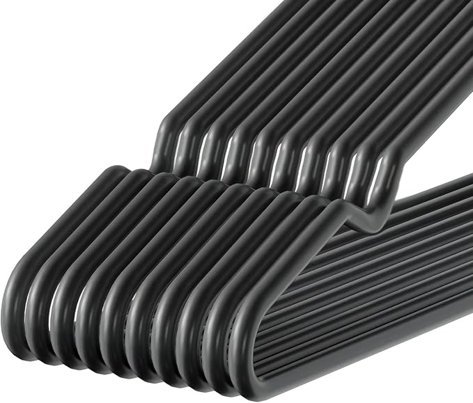 Metal Hangers Non-Slip Suit Coat Hangers Chrome and Black Friction, Metal Clothes Hanger with Rubber Coating, 16 Inches Wide, Set of 20 (Black)