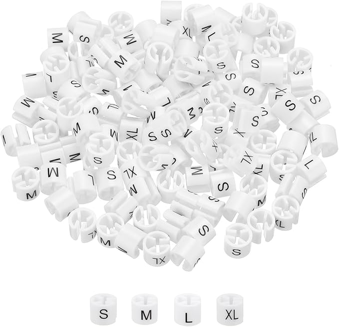 MECCANIXITY Clothes Hanger Marker S/M/L/XL Size Tag Fit 3mm Rod White for Garment Clothing Color Coding, 200Pcs