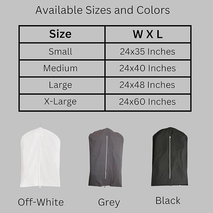 Premium 100% Cotton Garment Bags – 35" Black Canvas Suit Cover with YKK Zipper – Breathable, Dust-Proof Storage for Suits, Coats, Dresses, Jackets & Travel/Closet Use