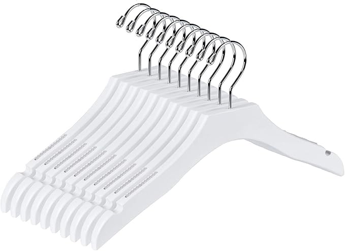 Quality White Wooden Kids Hanger Luxury Design Chrome Swivel Hook (100, 13" inch)