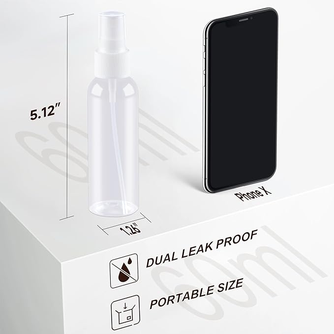 ZEJIA Small Spray Bottles 2OZ, Plastic Travel Spray Bottle, Refillable Mini Spray Bottle for Face, Liquids, Perfume, with Labels (3 Pack)