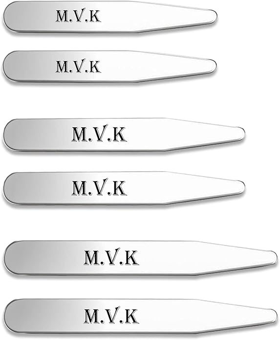 PiercingJ 6PCS Free Engraving - Personalized Custom Stainless Steel Collar Stays for Men Business Wedding Dress Shirts 3 Sizes Set Regular 2.2, 2.5, 2.75 Inch + Gift Box