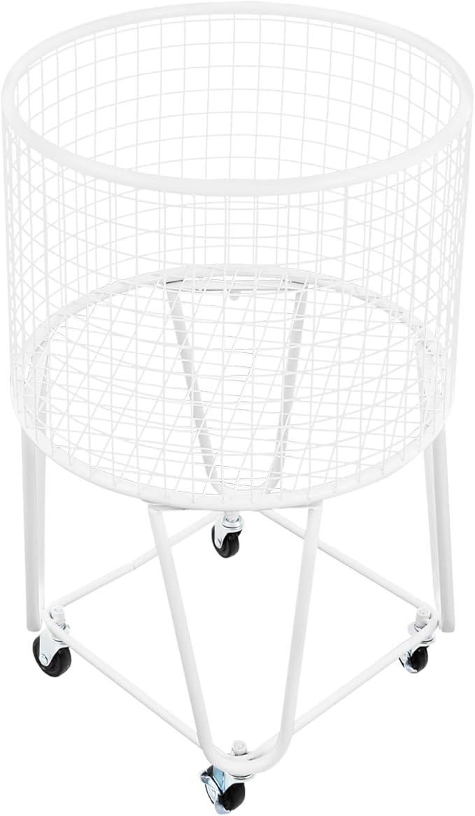 Wire Metal Rolling Laundry Basket On Wheels,Mesh Wire Laundry Basket Storage Cart for Bathroom Bedroom Dirty Clothes Storage (E)