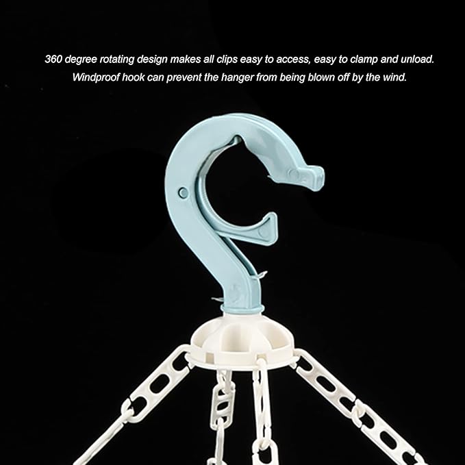 Laundry Hanger, with 32 Clips Foldable Clothespin Drying Rack for Socks Underwear Bras Scarf S Blue (Blue)