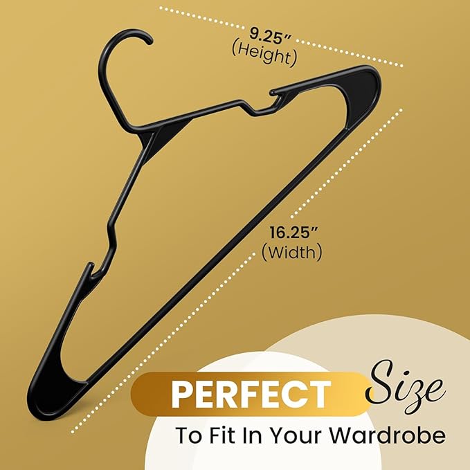 30 Pack Adult Plastic Hanger for Shirt Pants Coats Dresses Skirts Suits Jackets - Standard Thick Coat Hanger - Sturdy & Durable Design with Shoulder Grooves Hook - Black