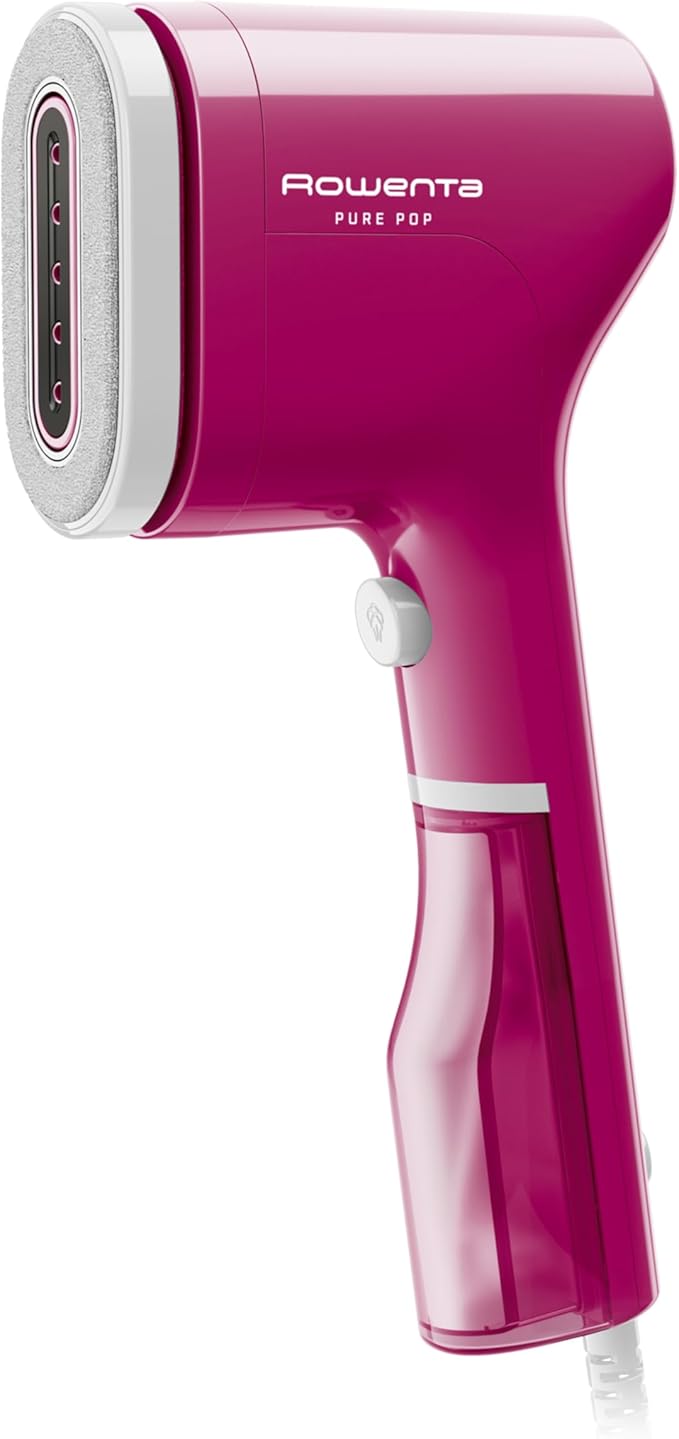 Rowenta, Steamer for Clothes, PurePop Handheld Steamer, 1.5Lbs, 15 Second Heatup, 2.3 Oz Capacity, 1150 Watts, Ironing, Pink Clothes Steamer, Vacation Essentials, Travel Must Have, DR2023