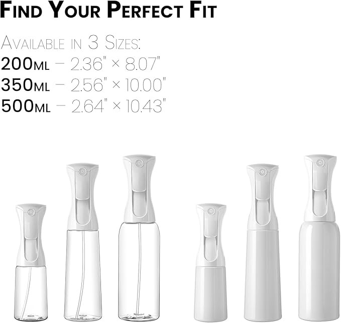 Mistifi Continuous Ultra Fine Mist Spray Bottle – Refillable Water Sprayer for Plants, Hair Styling & Cleaning (500ml 1Pc, White bottle)