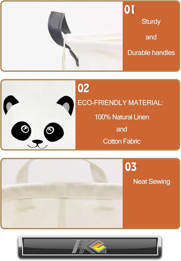 Baby Laundry Hamper,Kids Laundry Baskets,Waterproof Toy Storage Bin,Dirty Clothes Hamper for Nursery,Panda Gift Baskets,Boys Bedroom Decor(Panda)