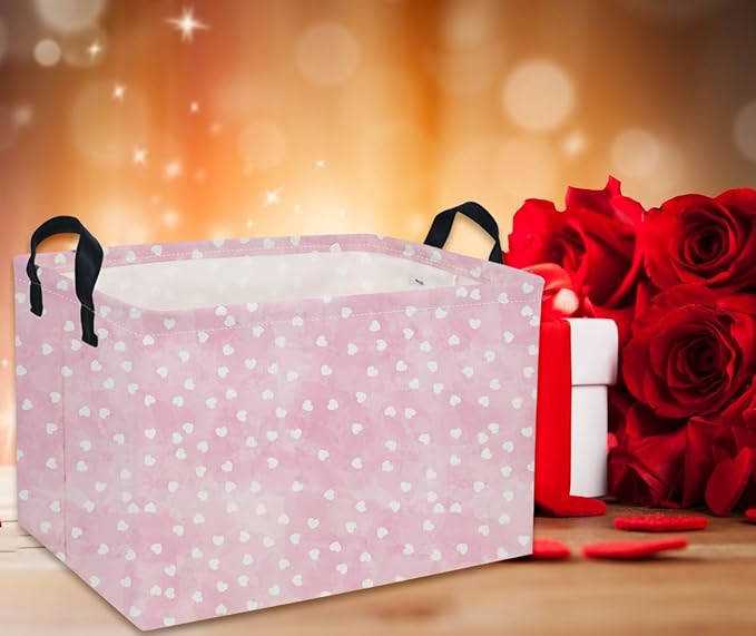 Rectangular Valentine's Day Baskets,Heart Basket,Pink Girls Basket Kids Storage Bin Love Room Decor for Home.(Dreamy Love)