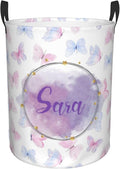 Personalized Laundry Basket for Nursery, Custom Nursery Laundry Hamper with Name, Customize Baby Clothes Circular Hamper for Boys Girls Room Decor, Colorful Butterfly