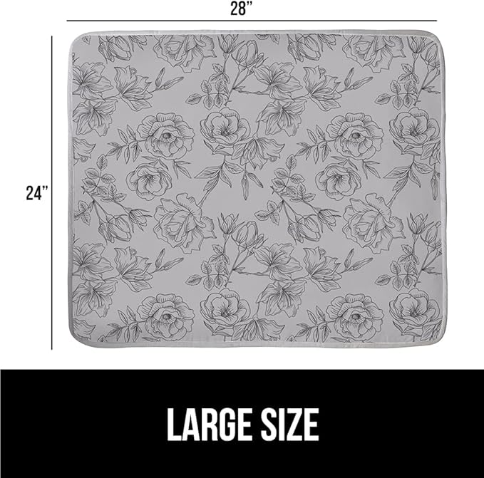 GORILLA GRIP Ironing Mat, Portable Iron Pad, Magnetic Cover for Top of Laundry Washer, Dryer, Tabletop, Countertop Padded Blanket, Silicone Coating and Scorch Resistant, Travel Size 28x24, Gray Floral