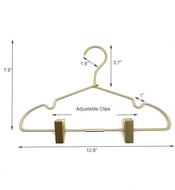 12.6" Children Gold Clothes Hangers with Clips,10 Pack,Newborn Kids Non Slip Durable Space Saving Clothes,Standard Hangers Heavy Duty Saving Space