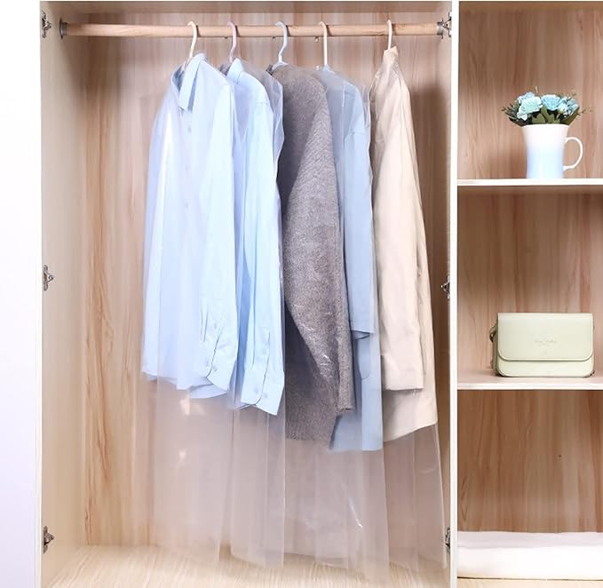 150Pcs Dry Cleaning Bags for Hanging Clothes, 24×40 Inch Plastic Clear Garment Bags, Dust Clothing Covers for Dry Cleaner, Home Storage, Travel, Moving