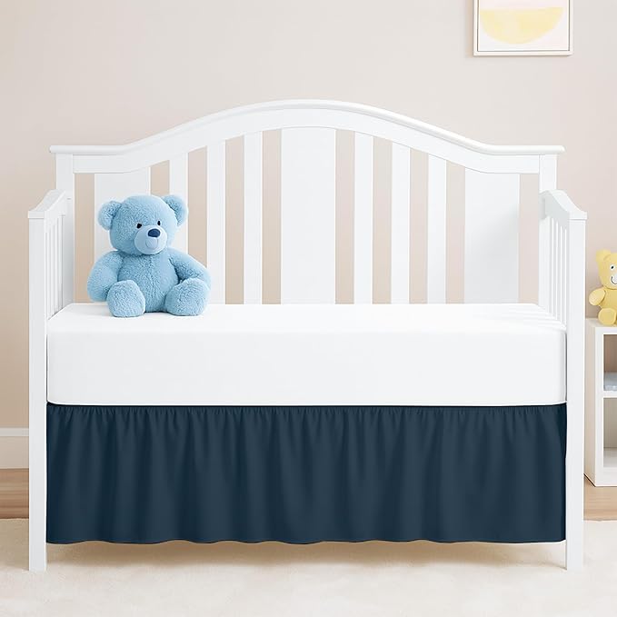 Navy Blue Crib Bed Skirt, Perfect for Nursery Crib for Boys & Girls with a 14" Drop and Size 28"x 52"