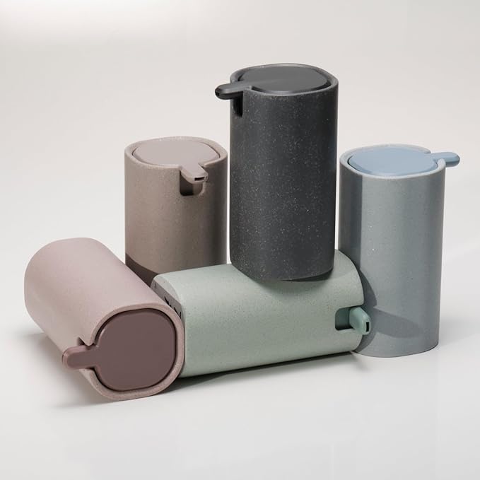 LINE+ARC Modern Easy-to-Press Soap Dispenser (Stone). Cute Bathroom Beige Marble Kitchen Sink Ergonomic Liquid Lotion Shampoo Conditioner