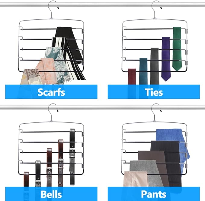 Pants Hangers 4 Pieces,5 Tier Closet Organizers and Storage Clothes Hanger,Hangers Space Saving with Swing Arm,Multiple Metal Hanger Clothes Organization for Pants Trousers Jeans Leggings Slacks