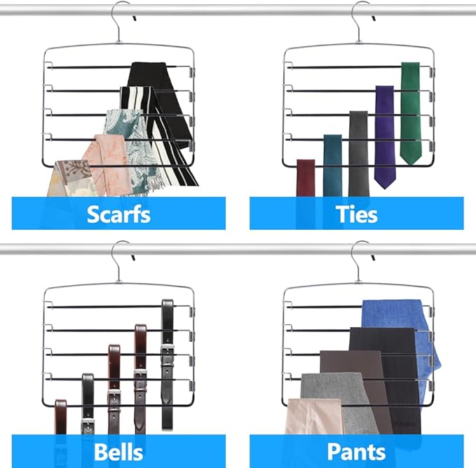 Pants Hangers 2 Pieces,5 Tier Closet Organizers and Storage Clothes,Hangers Space Saving with Swing Arm,Multiple Metal Hanger Clothes Organization for Pants Trousers Jeans Leggings Slacks