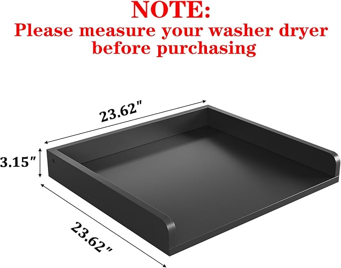 Washer Dryer Countertop, 23.62" D x 23.62" W x 3.15" H, Countertop for Washer and Dryer with Non-Slip Pads and Round Corner Edge Rails, Laundry Room Organization(Black)