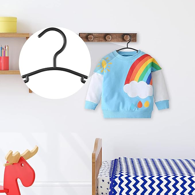 GoodtoU Plastic Baby Hangers, 100 Pack, Black, Suitable for Toddlers, 10.2in x 6in