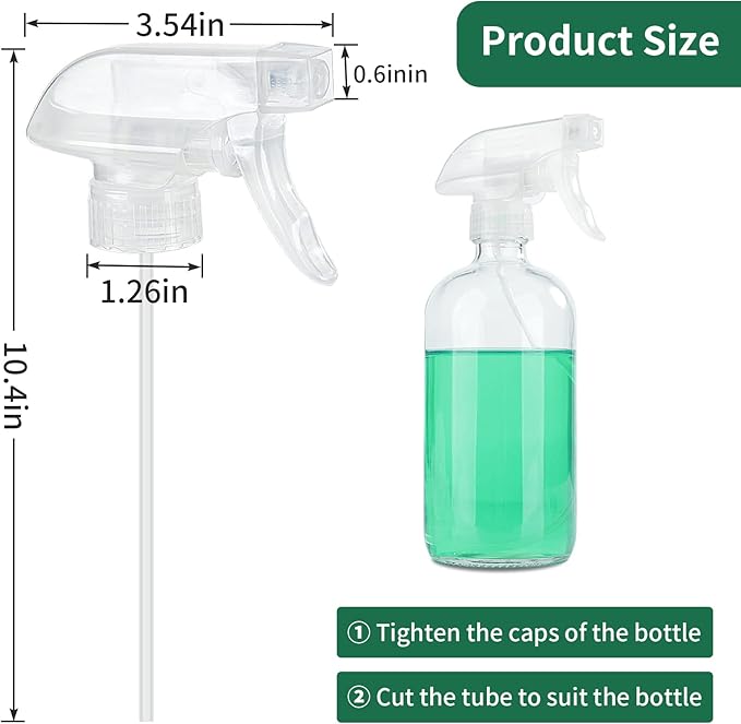 HOMBYS 4 Pack Clear Trigger Sprayers Replacement Spray Nozzles with Mist Stream Sprayer for 8oz/16oz Glass Spray Bottles for Home, Kitchen, Garden and Office,Cleaning Solutions-Quality Sprayer