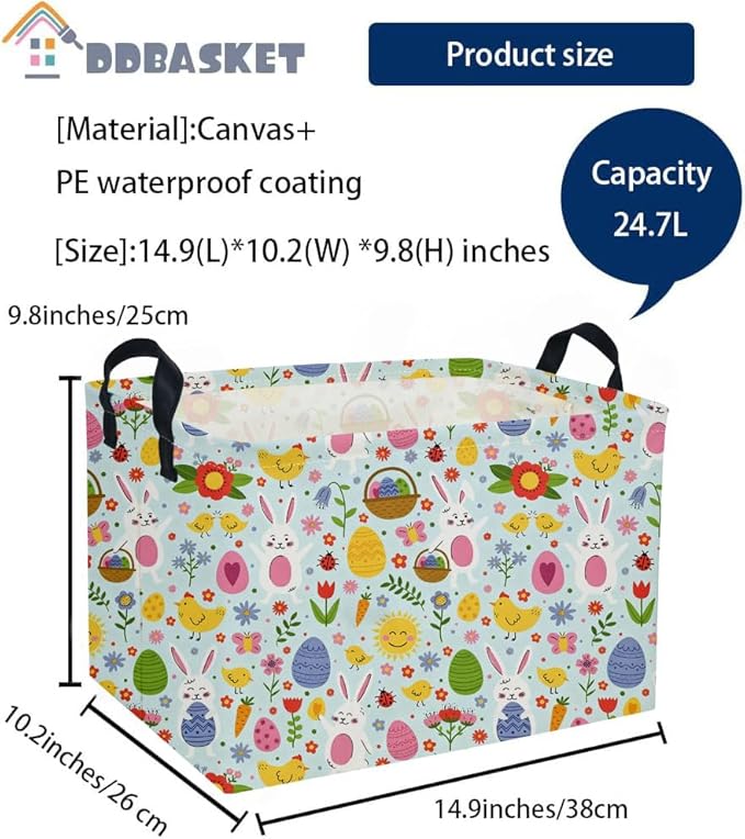Easter Basket for Kids Gift Bunny Baskets Empty Baby Basket for Boys and Girls Rectangular Toy Storage Bins Organizer Bin Box Cute Egg Room Decor for Home(Bule Easter)