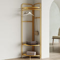 corner coat rack,corner hall tree with 6 hooks and storage shelf,gold clothing rack,Freestanding garment rack,metal corner clothes rack for Hallway, Entryway, Bedroom