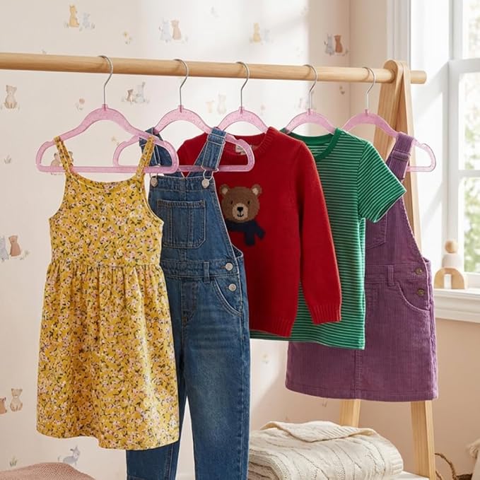 CONCEPTS 20 Pack Baby Hangers Kids Acrylic Non Slip Glitter Clothes Hangers for Toddler Infant Newborn Closet Organizer Small Hangers for Baby Clothes Pants Shirts Space Saving Nursery