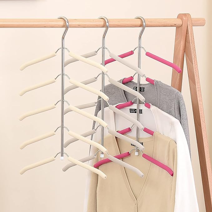 Multi-Layer Clothes Hangers Blouse Tree Hangers 3 Pack 5 in 1 Non Slip Space Saving Stainless Steel Shirt Hangers Closet Organizer（3，Grey）