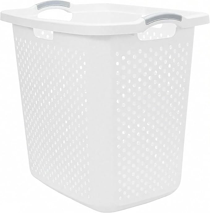 2.5 Bushel White Laundry Basket – Comfortable Built-in Handles, Lightweight for Carrying Dirty/Laundry Clothes, Great for Bedroom, Bathroom & Laundry Room