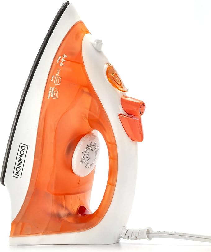 Dominion Steam Iron for Clothes With Non-Stick Soleplate, Lightweight 1200W Clothes Iron With Adjustable Thermostat Control, Self Clean, Pivoting Cord, and Steam/Dry/Spray Functions, Coral