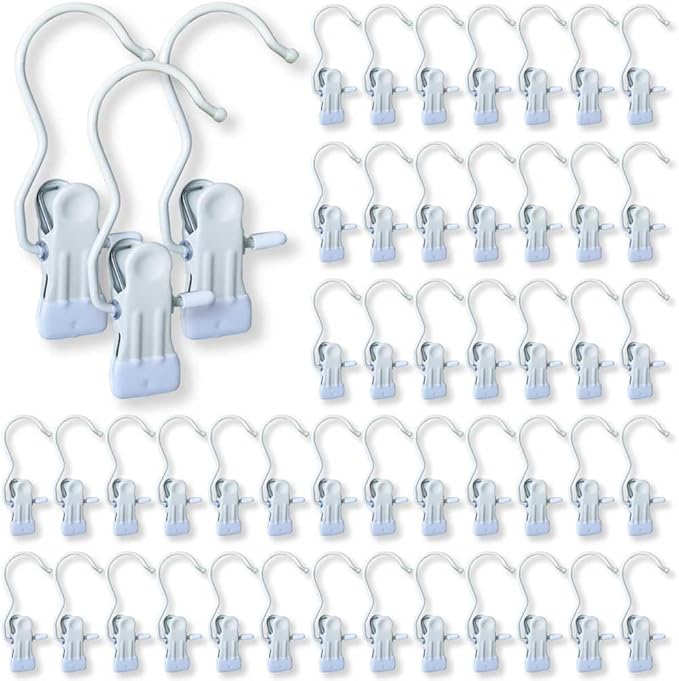 Hangers Clips,Stainless Hooks for Closet Hooks,Heavy Duty Clothespins Laundry Hanging Hooks,Travel Portable Clothes,Boot Tall Towel Hats Socks Pants and Bras (50, Matte White)