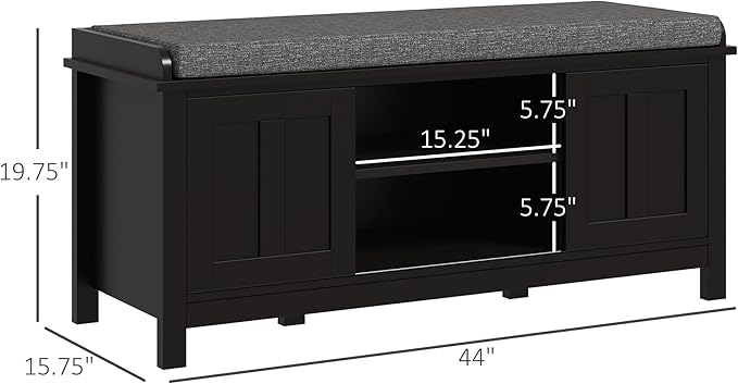 HOMCOM Entryway Shoe Bench Storage Ottoman with Sliding Doors, Adjustable Shelving, 6 Compartments, and Padded Seat, Holds 10 Pairs, Black