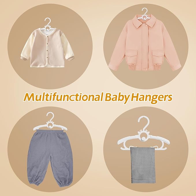 Baby Clothes Hangers 80PCS, 11"-14" Extendable and Stackable Kids Hangers, 45g Ultra-Thick Space Saving Non-Slip Plastic Hanger for Infant, Toddler and Nursery Closet (White, 80PCS)