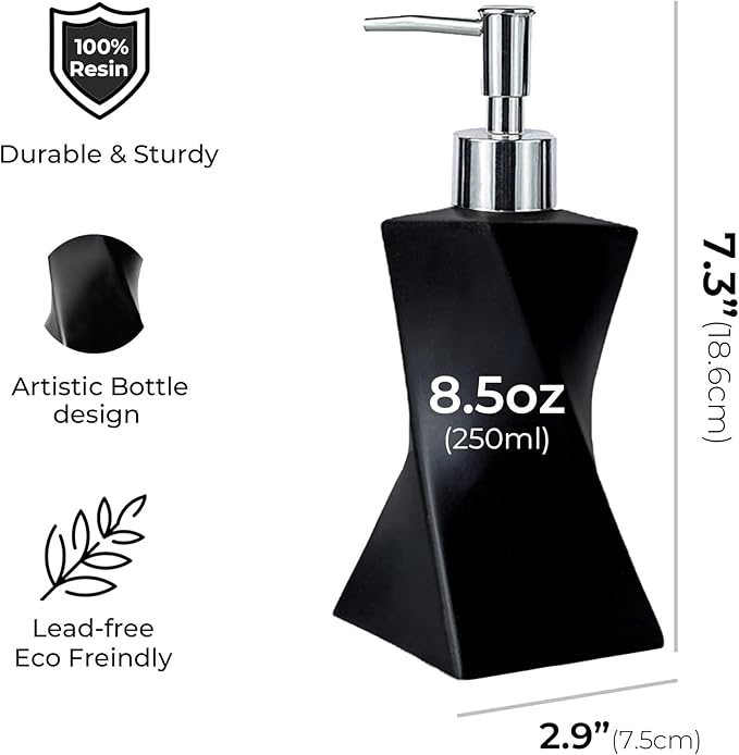 Modern Black Hand Soap Dispenser for Bathroom Countertop, Dish Soap Dispenser for Kitchen Sink, Contemporary Art Style, Matte Finish, 8.5oz (Pebble Black)