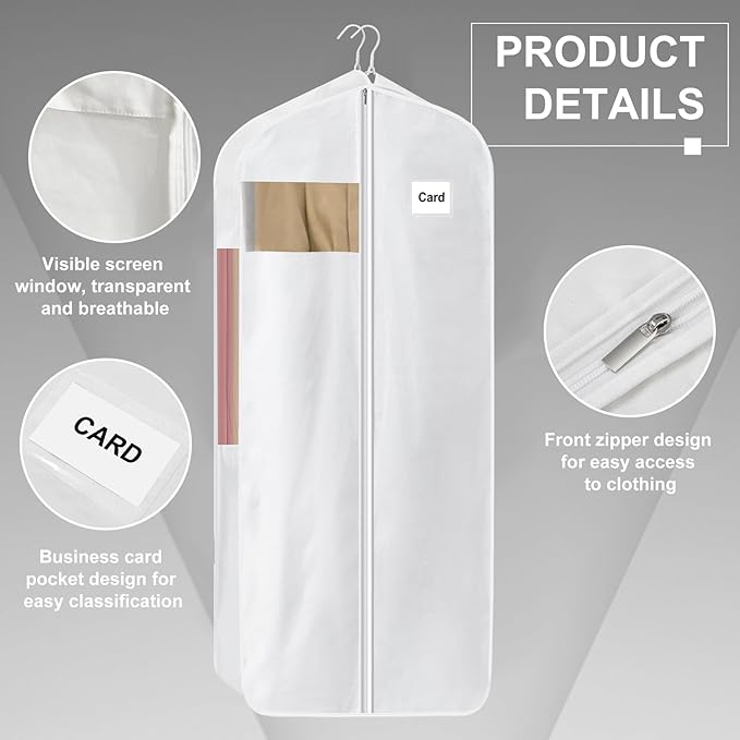 100% Organic Cotton Garment Bag Short 58 Inch Breathable Proof Hanging Clothes Bag Covers with Viewing Window Card Pocket for Short Dresses Jackets Suits Organization
