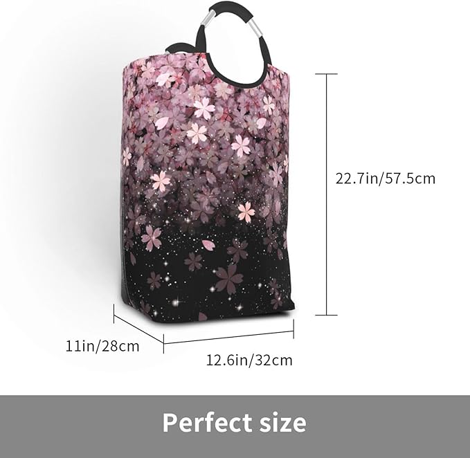 Cherry Blossoms Laundry Basket Pink Flowers Foldable Laundry Hamper Cute Floral Collapsible Laundry Baskets with Handles Clothes Hamper Laundry Tote Bag for Dorm Family Storage Bin 50L