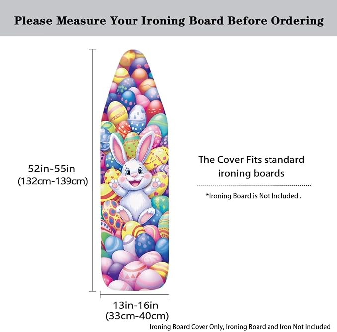 Easter Eggs and Rabbit Ironing Board Pad and Cover Durable Thick Ironing Board Cover Standard Size Iron Pad Durable Ironing Board Protector