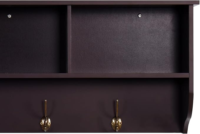 38.6" Contemporary Wall Mounted Coat Rack, Entryway Hanging Coat Rack with 3 Shelves, Wall Shelf with 4 Dual Hooks for Hallway, Living Room, Bedroom (Espresso)
