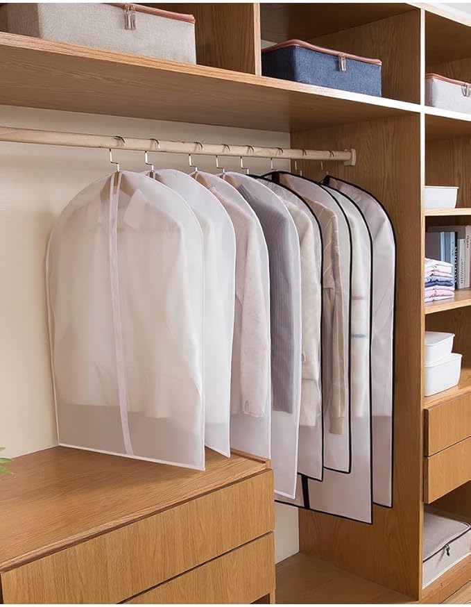 Garment Bags Clothes Storage Bag (Set of 12) Closet Cover for Open Closet Shirt Bags with Zipper for Suit, Sweaters Travel Laundry Wardrobe Closet Garment Dust Cover Bags (White 24'' x 54'')