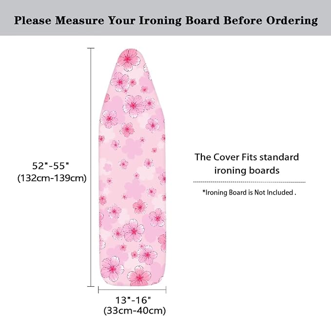 Flashideas Pink Flower Ironing Board Cover with Elastic Edge Non Stick Scorch Stain Resistant Cover Heavy Duty Iron Pad Covers Standard Boards with Hook and Loop Fastener Strap