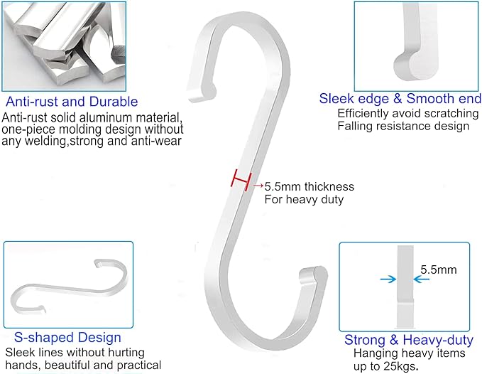GAViA 20 Pack S Hooks - White Heavy Duty S Shaped Hangers - Pan Pot Holder Rack for Hanging Pans Pots Cups Clothes Bags Towels Plants - Kitchen Bathroom Garden Office