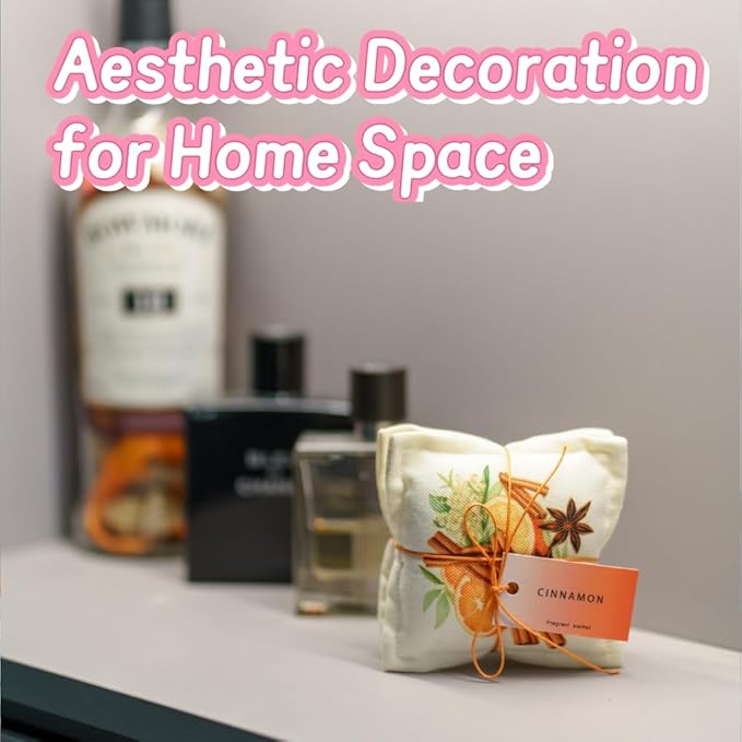 AUCUDA Valentine‘s Day 4pcs Cinnamon Scented Sachet Bags for Drawers and Closets, Potpourri Packets for Women Clothes Storage, Spring Wedding Fragrance Pillow for Bedroom Indoor, Air Fresheners.