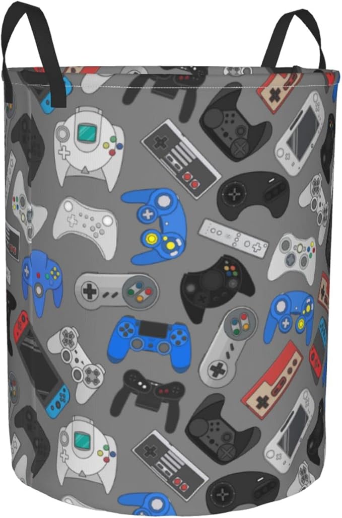 Video Game Controller Grey Background Laundry Hamper Storage Basket Toys Clothes Organizer Bin For Home Bathroom Bedroom Dorm Nursery, 62l